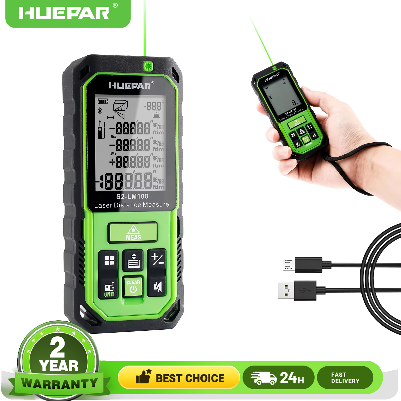 Industrial Laser Displacement Sensor - Huepar 100M Green Beam Laser RangeFinder
