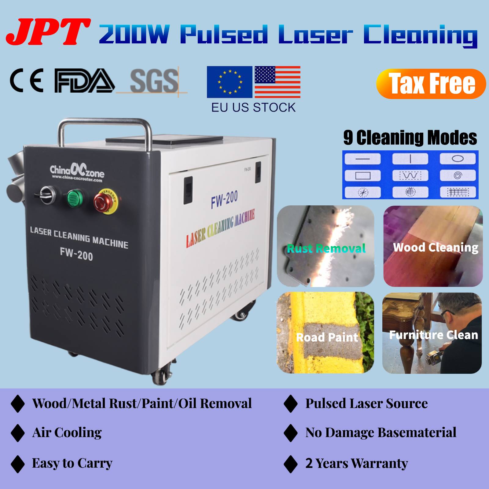 Industrial Laser Rust Removal Machine - JPT 200W Pulsed Laser Cleaning Machine